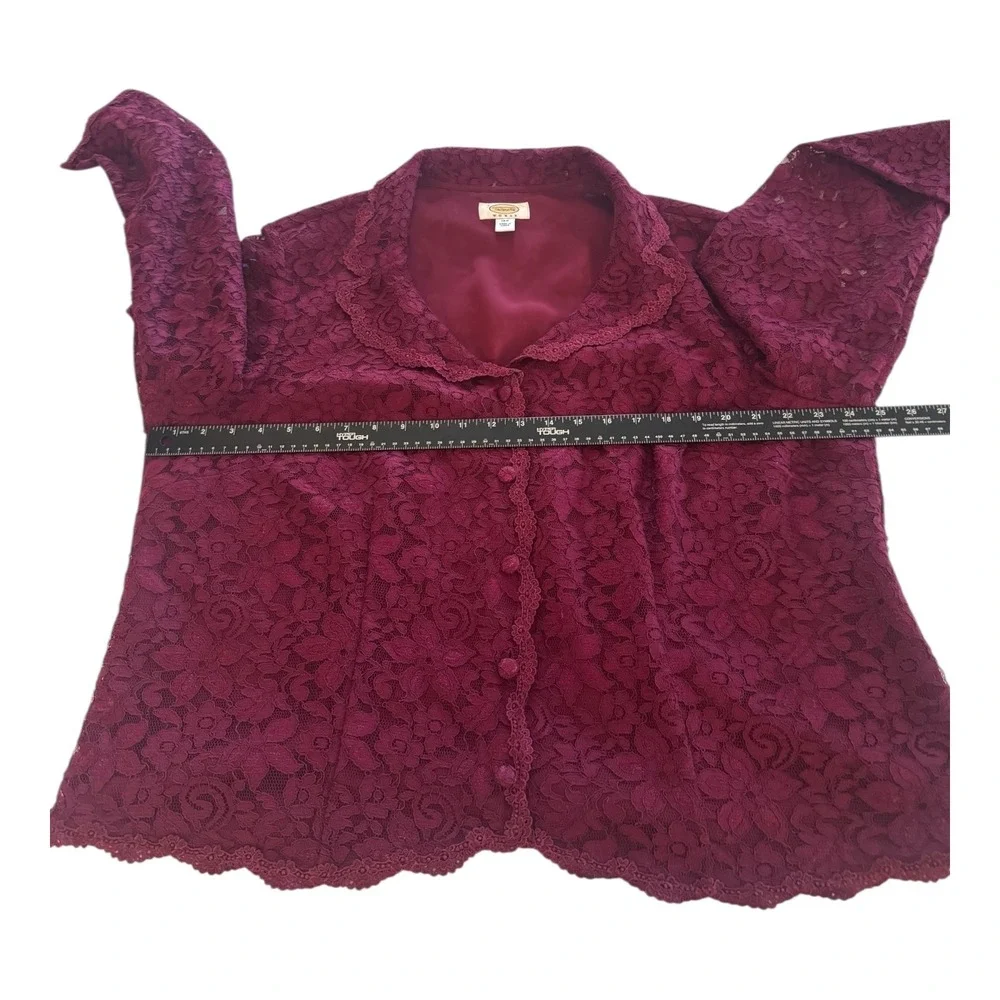 Talbots Woman Burgundy Floral Lace Button Front Jacket Plus Size 18W Romantic - Picture 4 of 8